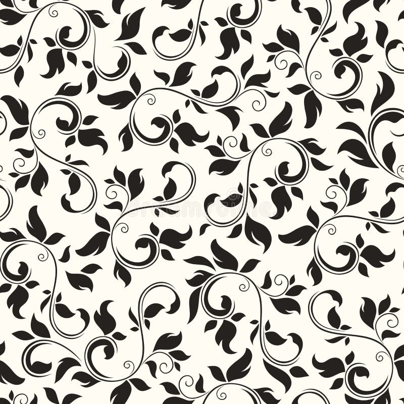 Seamless Black And White Floral Pattern. Vector Illustration. Stock