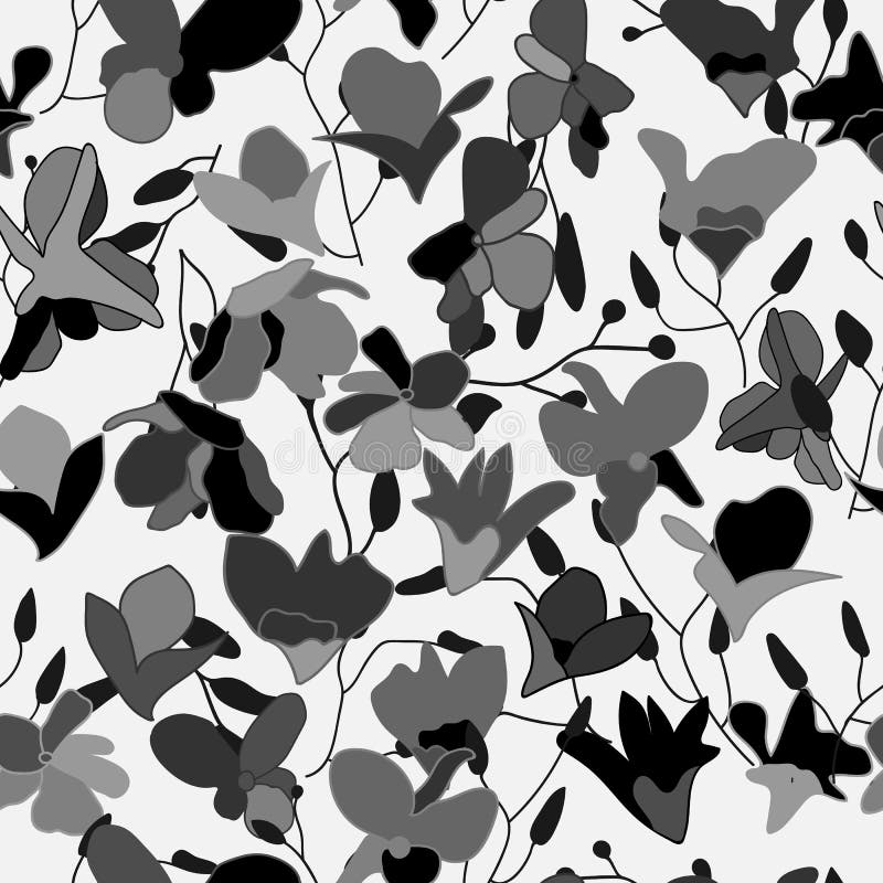 Seamless Black and White Floral Seamless Pattern Stock Vector