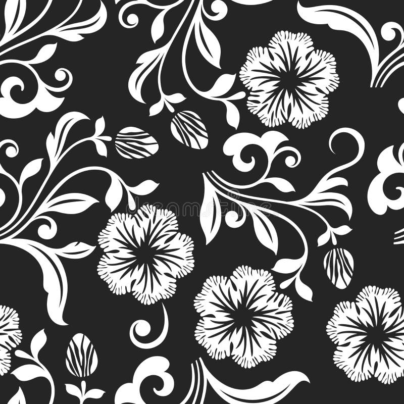 Floral Print Black And White Background