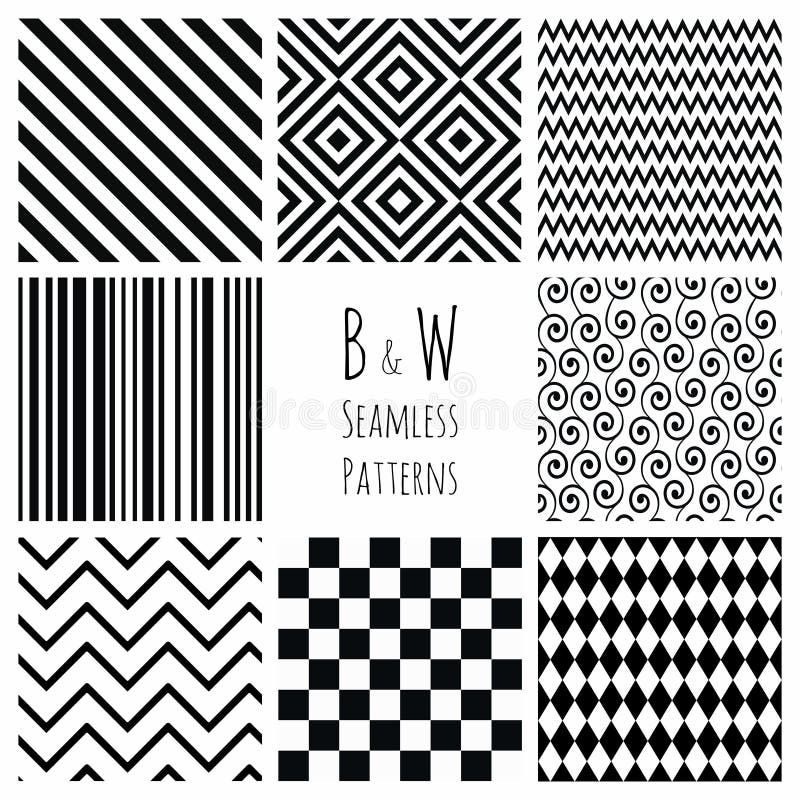 Abstract Black and White Simple Geometric Seamless Patterns Set, Vector