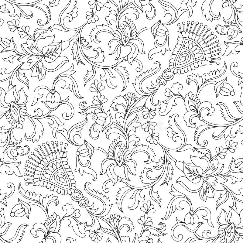 Seamless Black and White Paisley Pattern on White Stock Vector