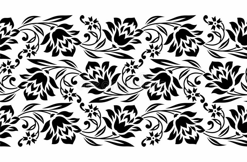 Seamless Black and White Rose Flower Border Stock Vector - Illustration ...