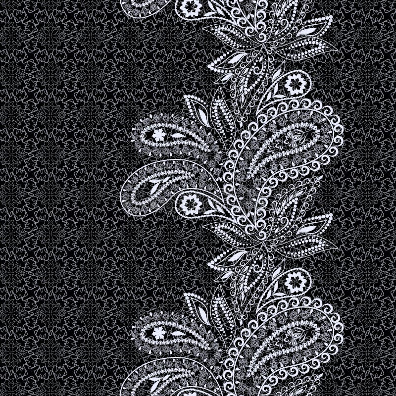 Seamless Stripe Floral Lace Ornament White On Black Background