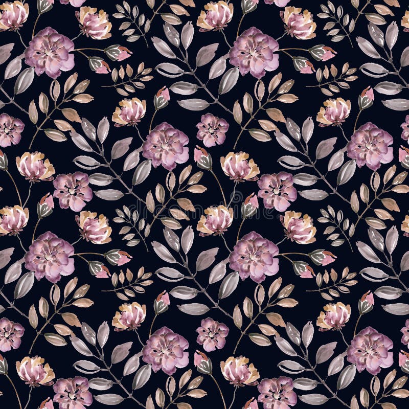 seamless blom- modell Den rosa vattenfärgen blommar, sidor på en svart bakgrund royaltyfri illustrationer seamless blom- modell Den rosa vattenfärgen blommar, sidor på en svart bakgrund royaltyfri illustrationer