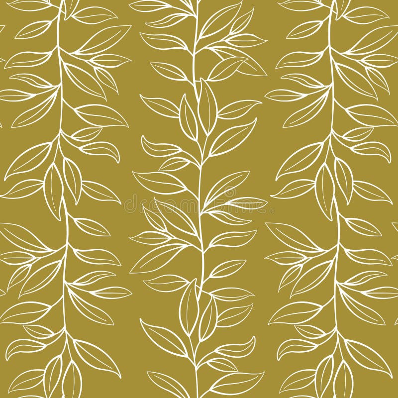 seamless blom- modell Vertikala vita filialer för vektor med sidor på guld- bakgrund royaltyfri illustrationer seamless blom- modell Vertikala vita filialer för vektor med sidor på guld- bakgrund royaltyfri illustrationer