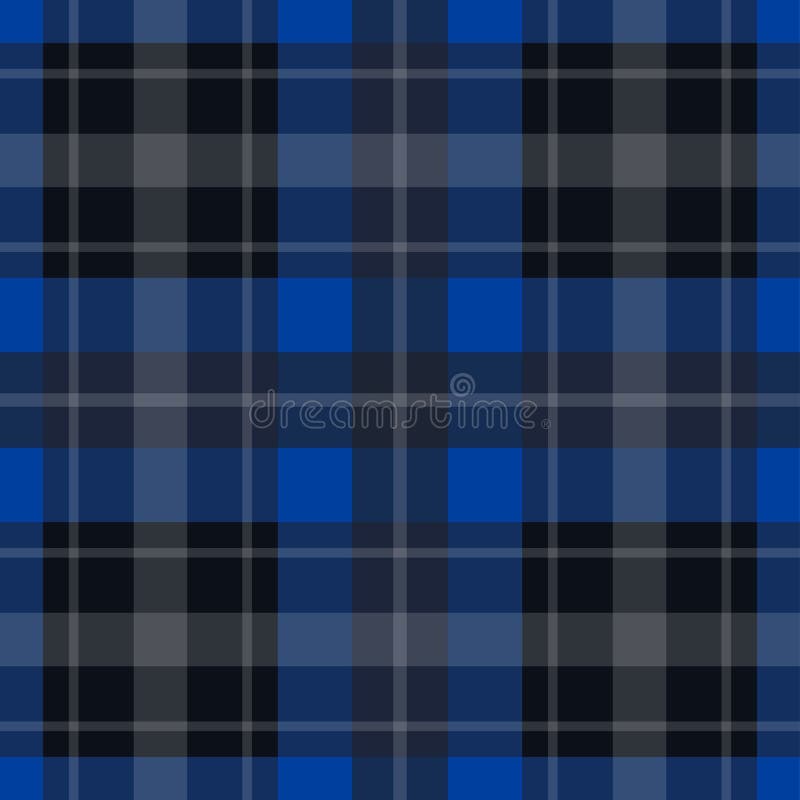 Seamless illustration - blue, black tartan with white stripes. Seamless illustration - blue, black tartan with white stripes