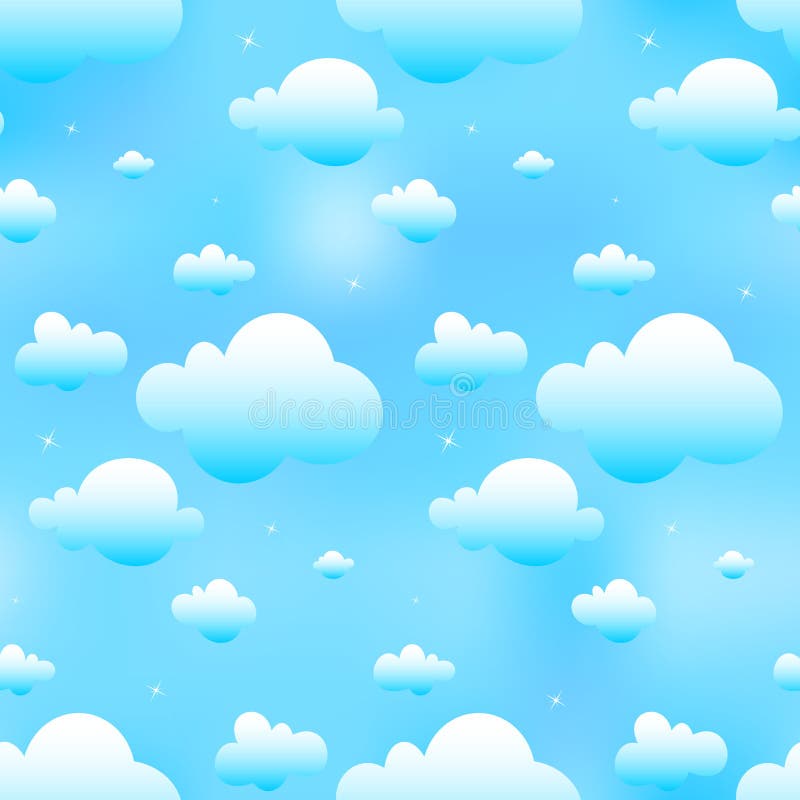 Bezešvé vektorové ilustrace bílé mraky na modré obloze, scéna s oblaky.