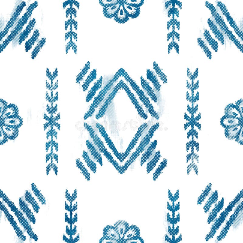 Seamless blue crosshatch tribal rug motif pattern. vector illustration