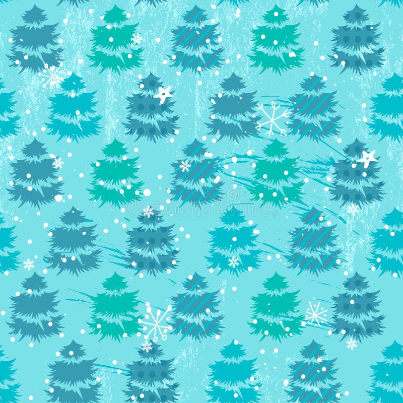 Seamless blue pattern with fir trees