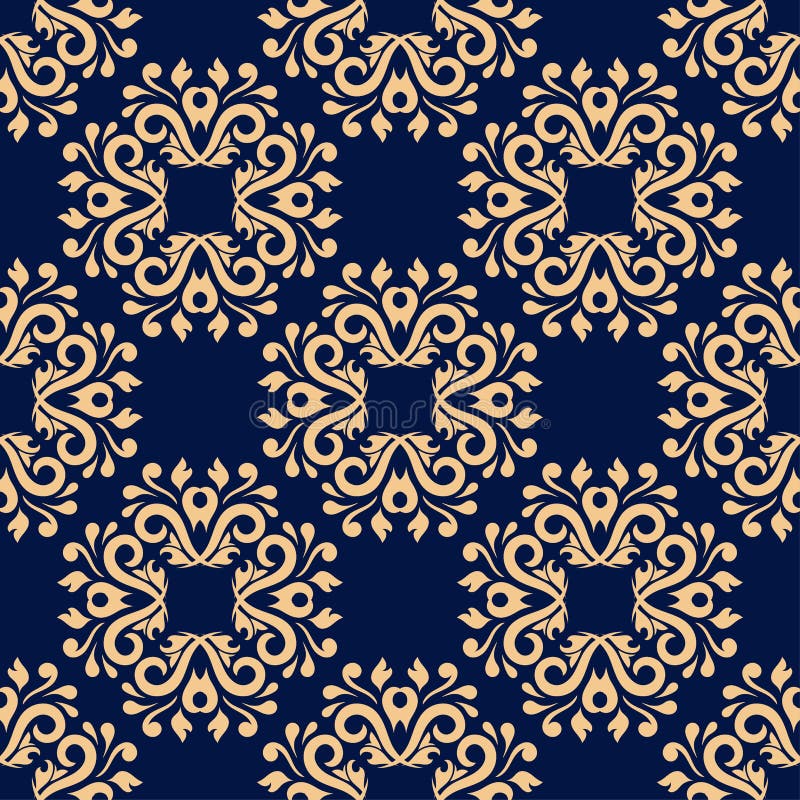 Seamless Blue Pattern with Golden Wallpaper Ornaments Stock Vector ...