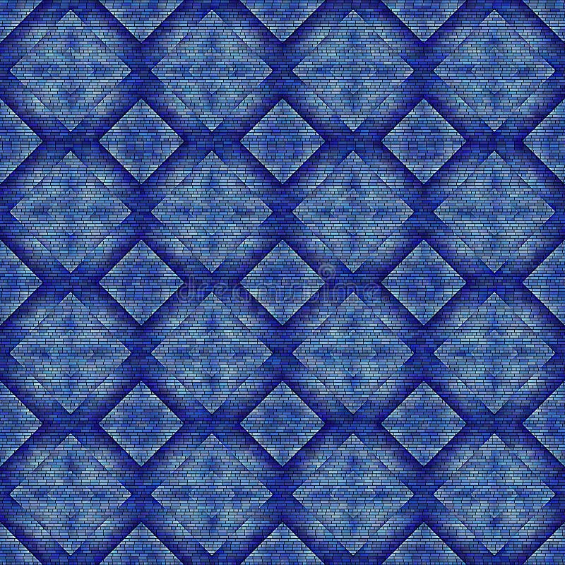 Seamless blue retro bricks patterns fractal shapes. Psychedelic texture of cube digital design for textile stock illustration