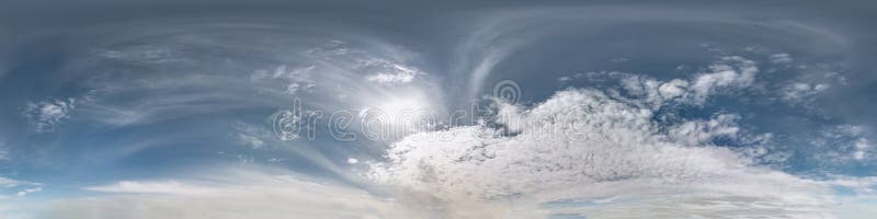 Seamless blue sky hdri panorama 360 degrees angle view with beautiful clouds for use in 3d graphics or game development as sky royalty free stock photos