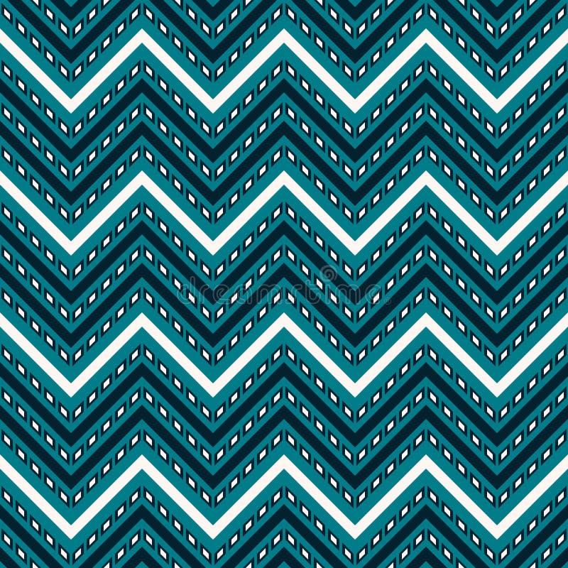 Seamless Blue and White Pattern of Solid and Dashed Zigzag Lines Stock