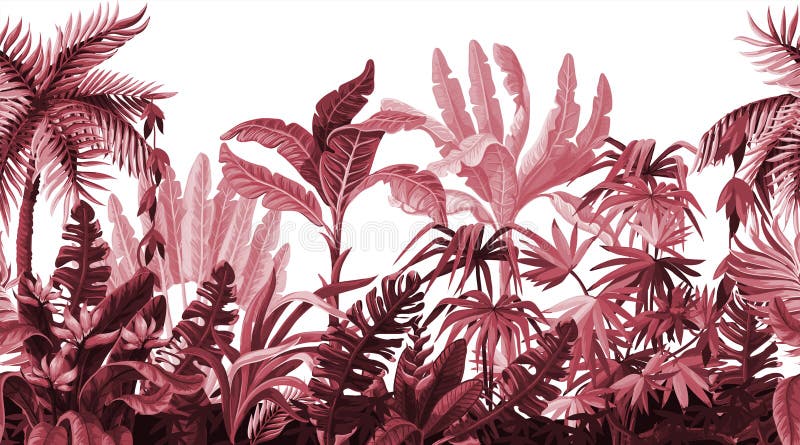 Seamless border with jungle trees in monochrome style. stock illustration