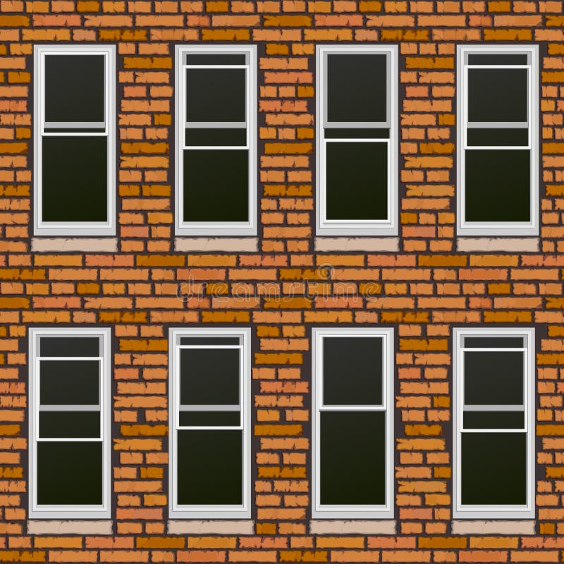 Seamless Brick Wall Withl Windows, Background. Stock Vector