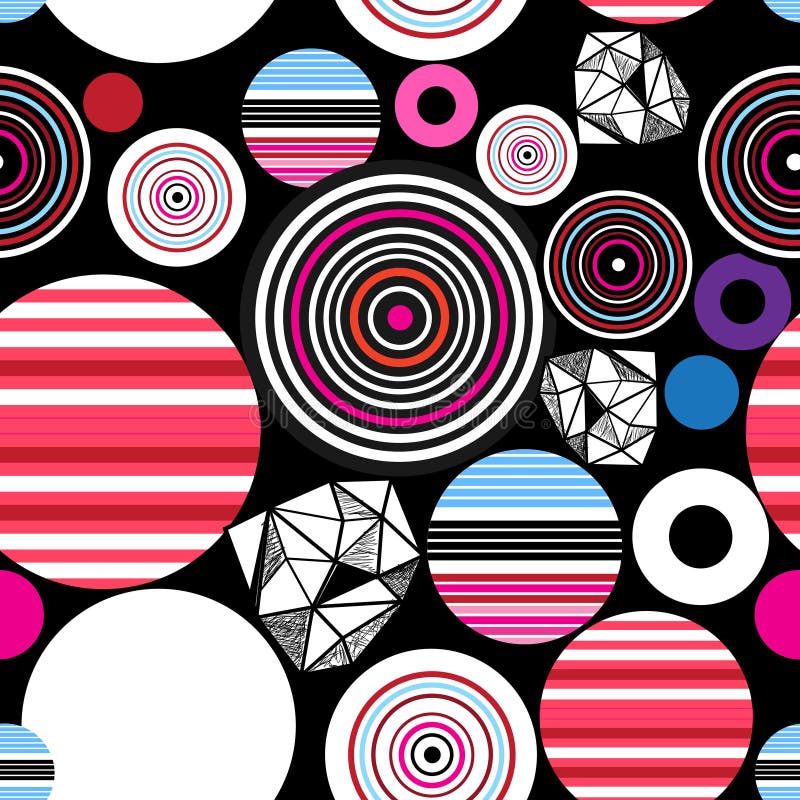 Seamless Bright Abstract Pattern of Geometric Objects Stock
