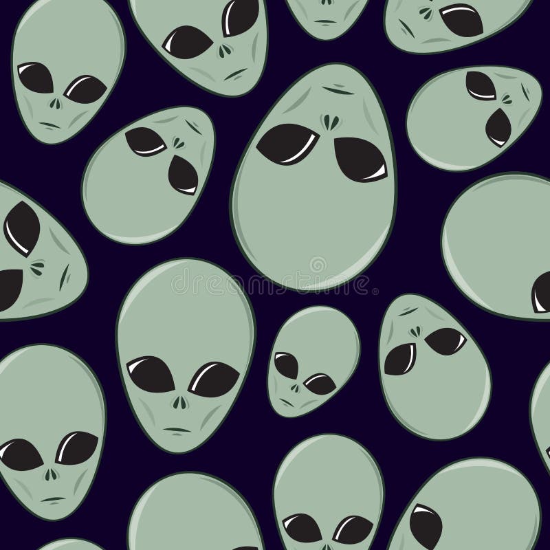 Seamless Cartoon Alien Head Pattern stock illustration
