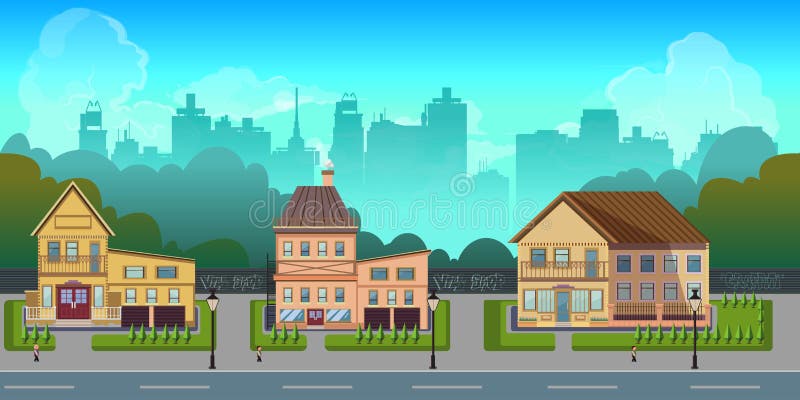 Seamless Cartoon City Landscape, Vector Unending Background with Road,  Buildings and Sky Layers Stock Vector - Illustration of cartoon, runner:  90210652