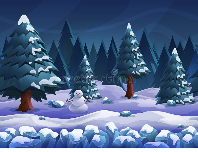 Download Seamless Cartoon Nature Winter Landscape, Vector Unending ...