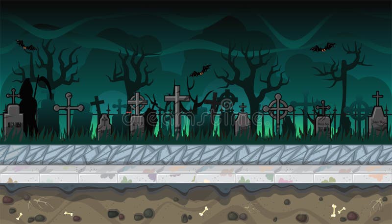 Seamless cemetery landscape with trees for video game design