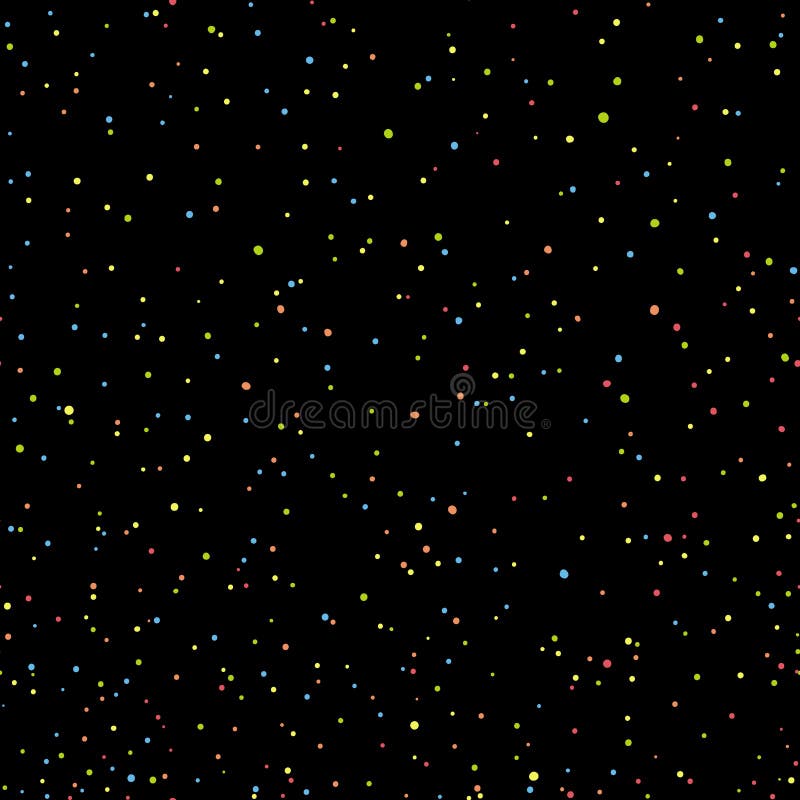 Seamless chaotic colorful dots pattern on black background stock illustration