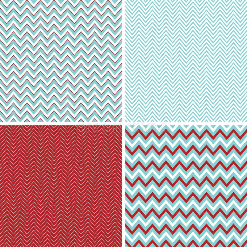 Seamless Chevron Patterns Aqua Blue, Dark Red And White Stock Vector