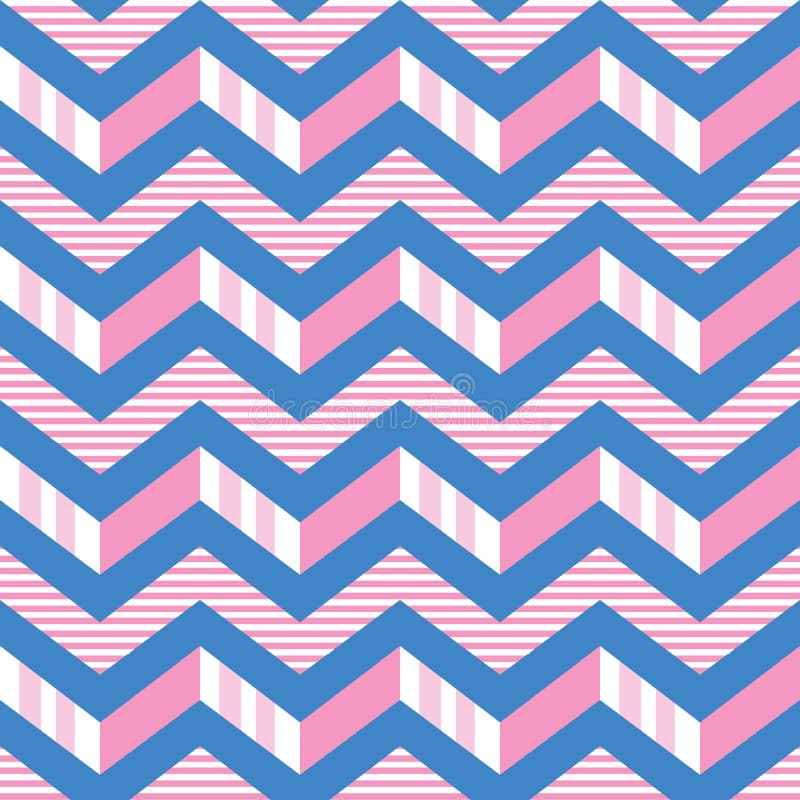 Seamless chevron stripes vector pattern in pink, white and blue. 3-d zigzag stripes pattern vector illustration Seamless chevron stripes vector pattern in pink, white and blue. 3-d zigzag stripes pattern vector illustration