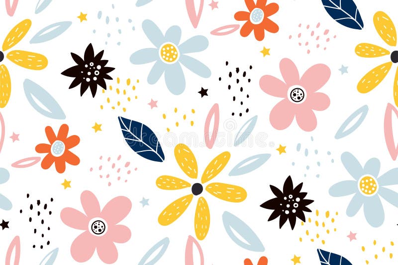 Seamless childish pattern with fairy flowers. Creative kids city texture for fabric, wrapping, textile, wallpaper