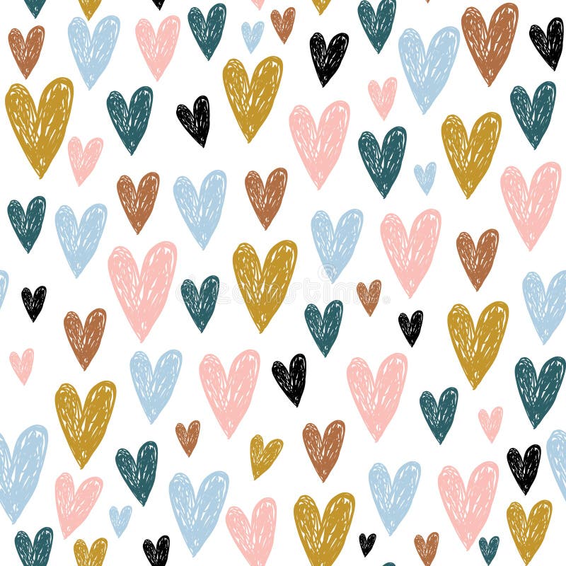 Seamless childish pattern with hand drawn hearts.Creative scandinavian kids texture for fabric, wrapping, textile, wallpaper, stock illustration Seamless childish pattern with hand drawn hearts.Creative scandinavian kids texture for fabric, wrapping, textile, wallpaper, stock illustration