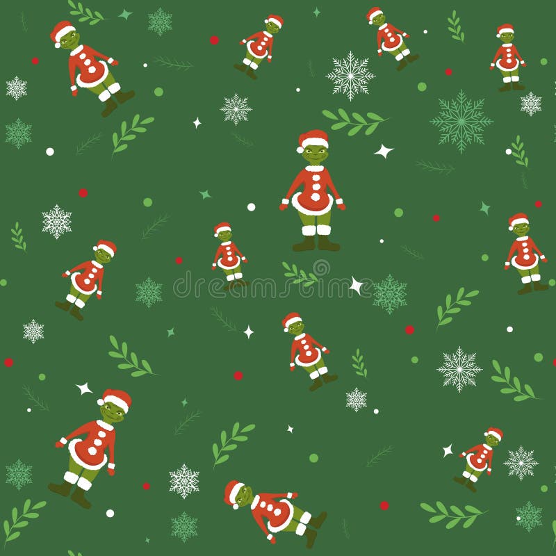 Seamless Christmas Backgrounds, Grinch Pattern, Holly, Christmas Elements  on a Green Background. Cartoon Child Character Editorial Stock Image -  Illustration of emiddot, eiquest: 236095129