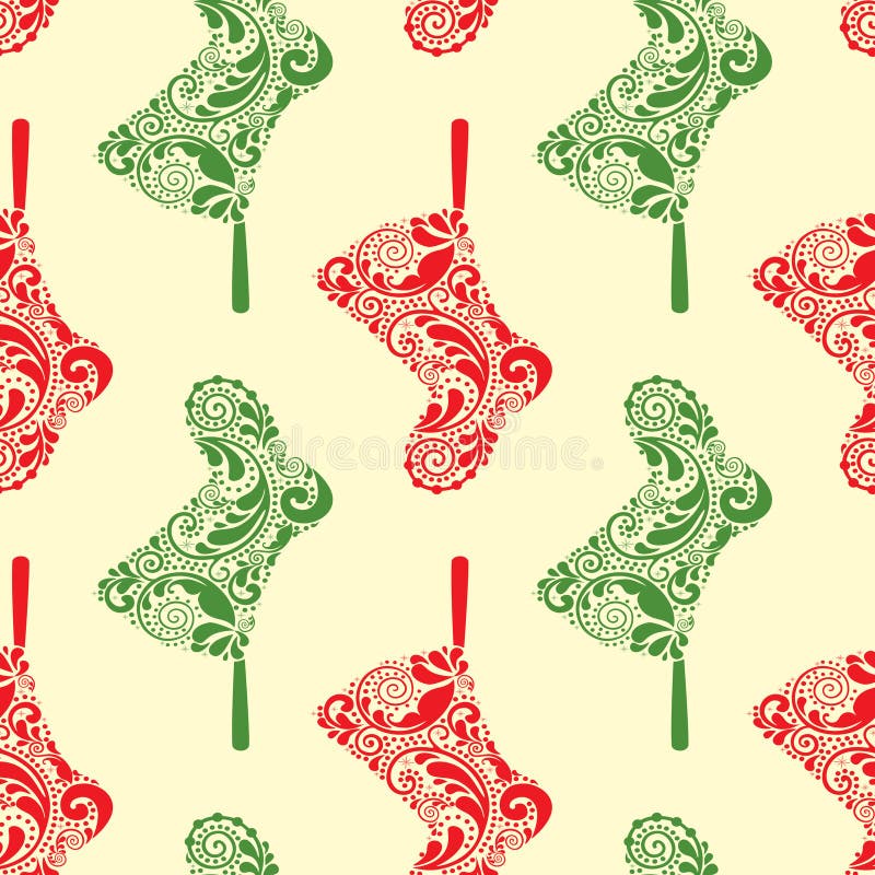 Seamless Christmas pattern with hanging Santa sock