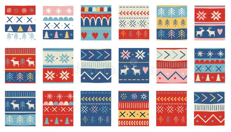 Seamless Christmas patterns. Vector design in nordic style. Seamless Christmas patterns. Collection of vector designs in nordic style vector illustration Seamless Christmas patterns. Vector design in nordic style. Seamless Christmas patterns. Collection of vector designs in nordic style vector illustration