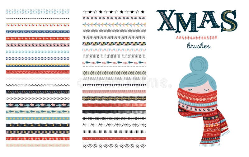 Seamless Christmas and Winter pattern brushes for Illustrator. Vector design royalty free illustration