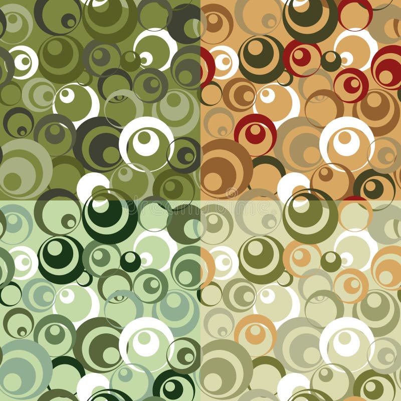 Four variants of color camouflage seamless circle pattern, element for design, vector illustration