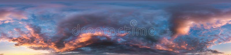 Seamless cloudy blue sky hdri panorama 360 degrees angle view with zenith and beautiful clouds for use in 3d graphics as sky dome royalty free stock photos