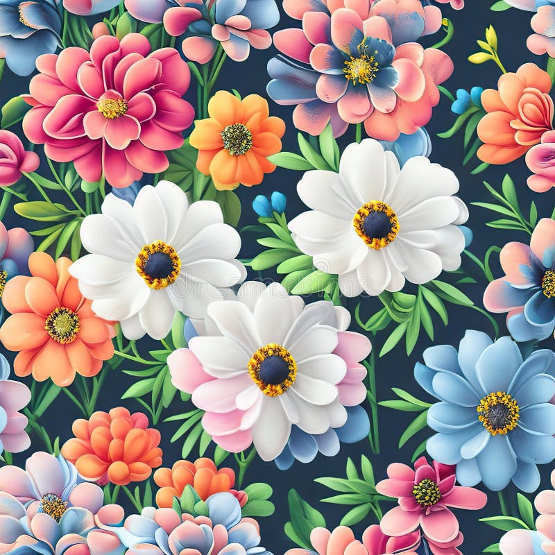 Seamless colorfu lflowers pattern, repeating pattern, generative by ai vector illustration