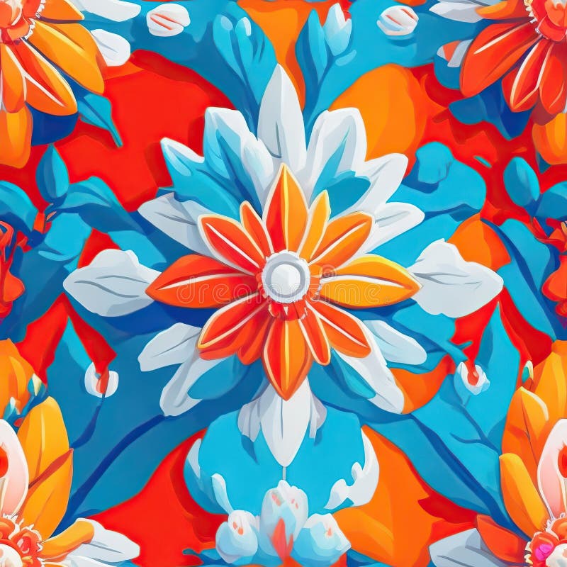 Seamless colorfu lflowers pattern, repeating pattern, generative by ai stock illustration