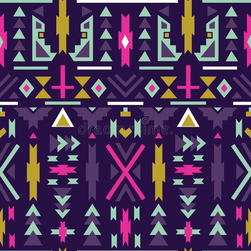 Seamless Colorful Aztec Pattern. Dark Background. Stock Illustration ...