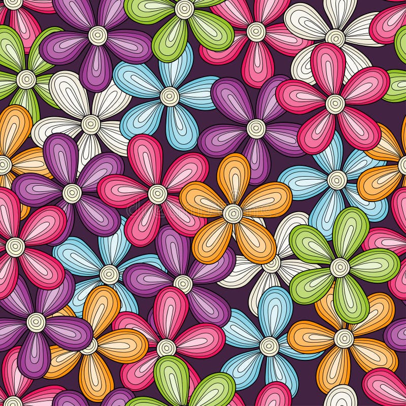 Seamless Colorful Flowers Pattern. Vector Bright Floral Background