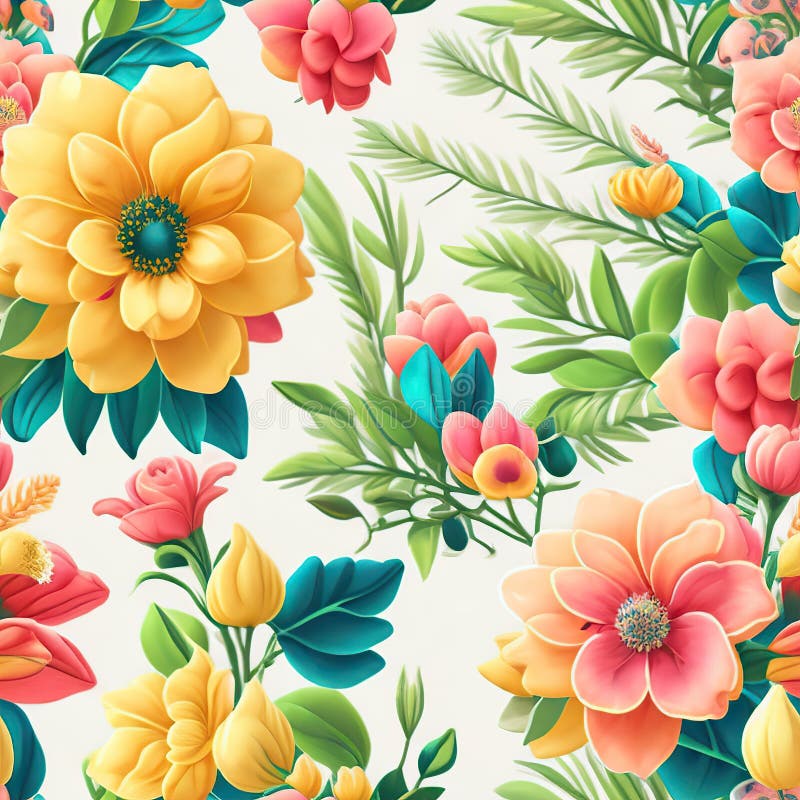 Seamless colorfu lflowers pattern, repeating pattern, generative by ai stock illustration