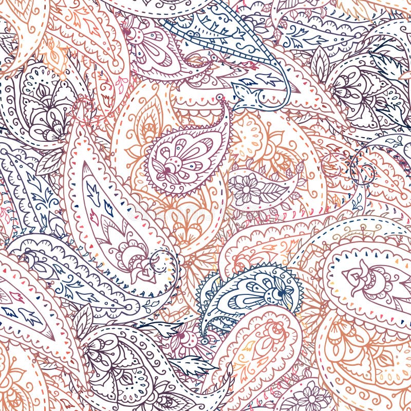 Seamless colorful indian floral paisley pattern