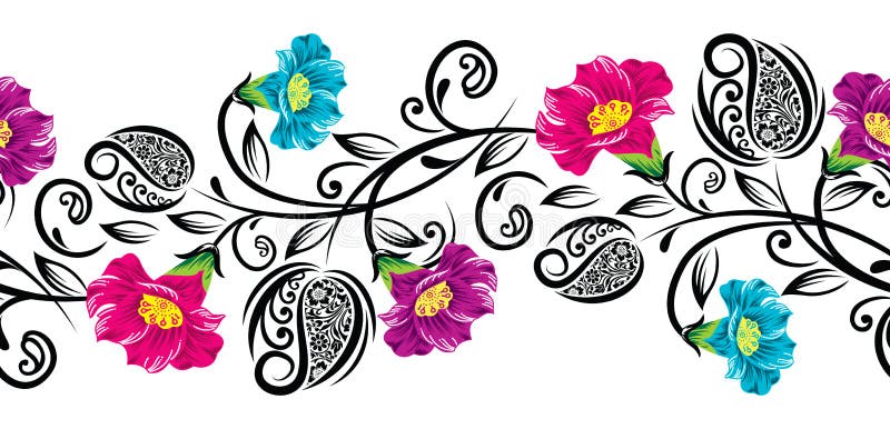 Seamless colorful rose flower border royalty free illustration
