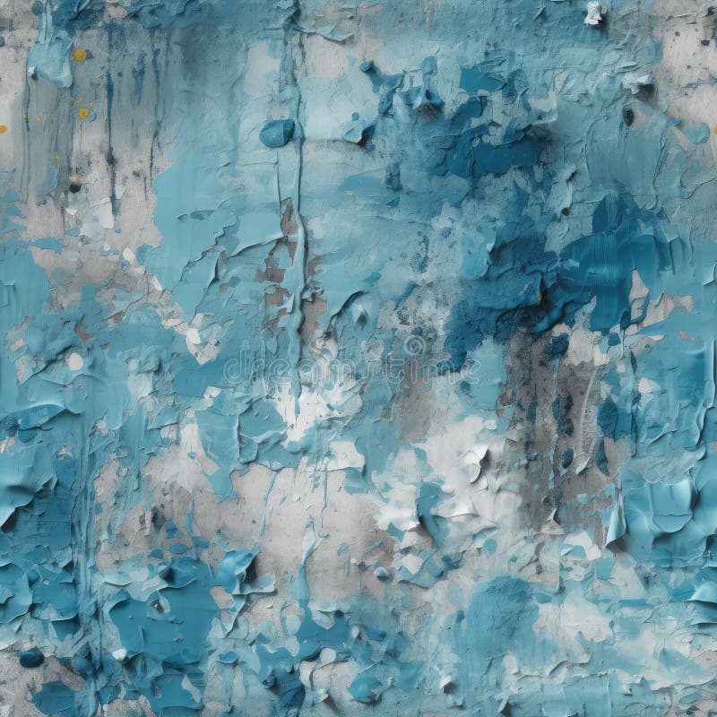 Seamless Concrete Wall with Worn Out Blue Colored Paint Stock