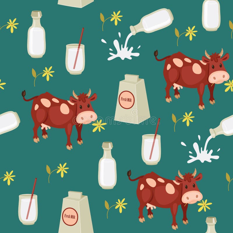 Seamless Cow And Milk Wallpaper Stock Vector - Illustration of flower ...