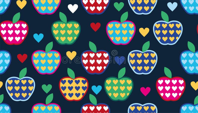 Seamless cute bright colorful retro apple pattern