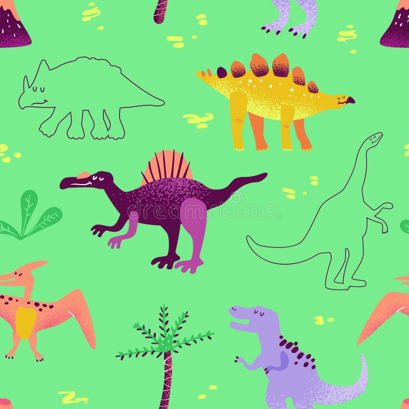 Seamless Cute Cartoon Dinosaurs Pattern. Baby Dino Background Texture. Backdrop for Textile, Fabric, Wallpaper Print Stock Vector - Illustration of jungle, drawing: 129455246 Seamless Cute Cartoon Dinosaurs Pattern. Baby Dino Background Texture. Backdrop for Textile, Fabric, Wallpaper Print Stock Vector - Illustration of jungle, drawing: 129455246