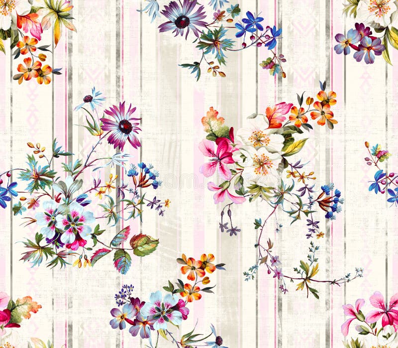 Seamless cute floral pattern. Blue and Pink flowers. Flower pattern on white background. Floral background. The elegant the templa stock illustration