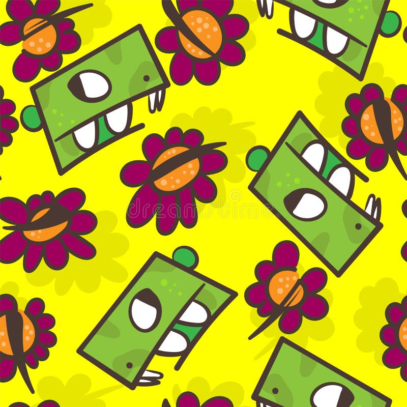 Seamless cute pattern with dinosurus and flowers royalty free illustration