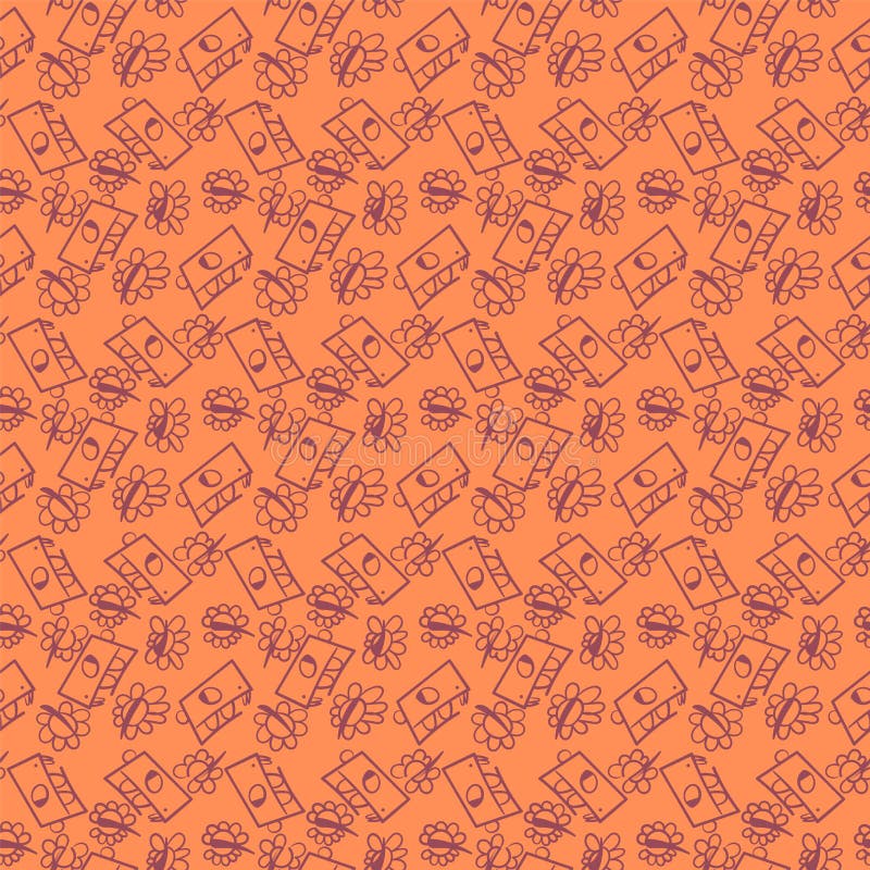 Seamless cute pattern with dinosurus and flowers vector illustration