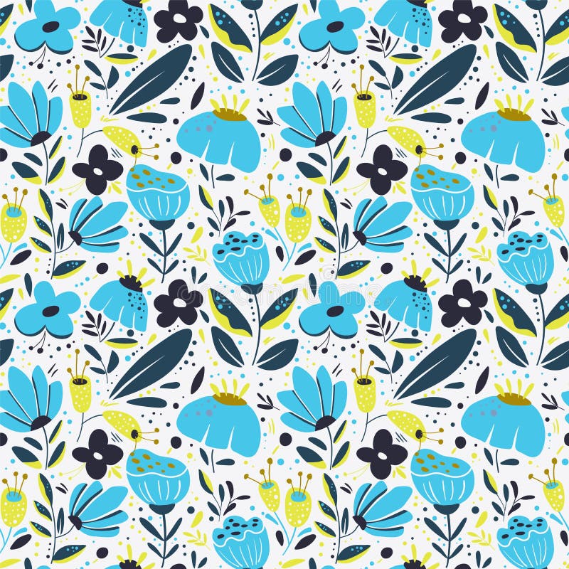 Seamless cute vector pattern with plants, leaves and flowers royalty free illustration